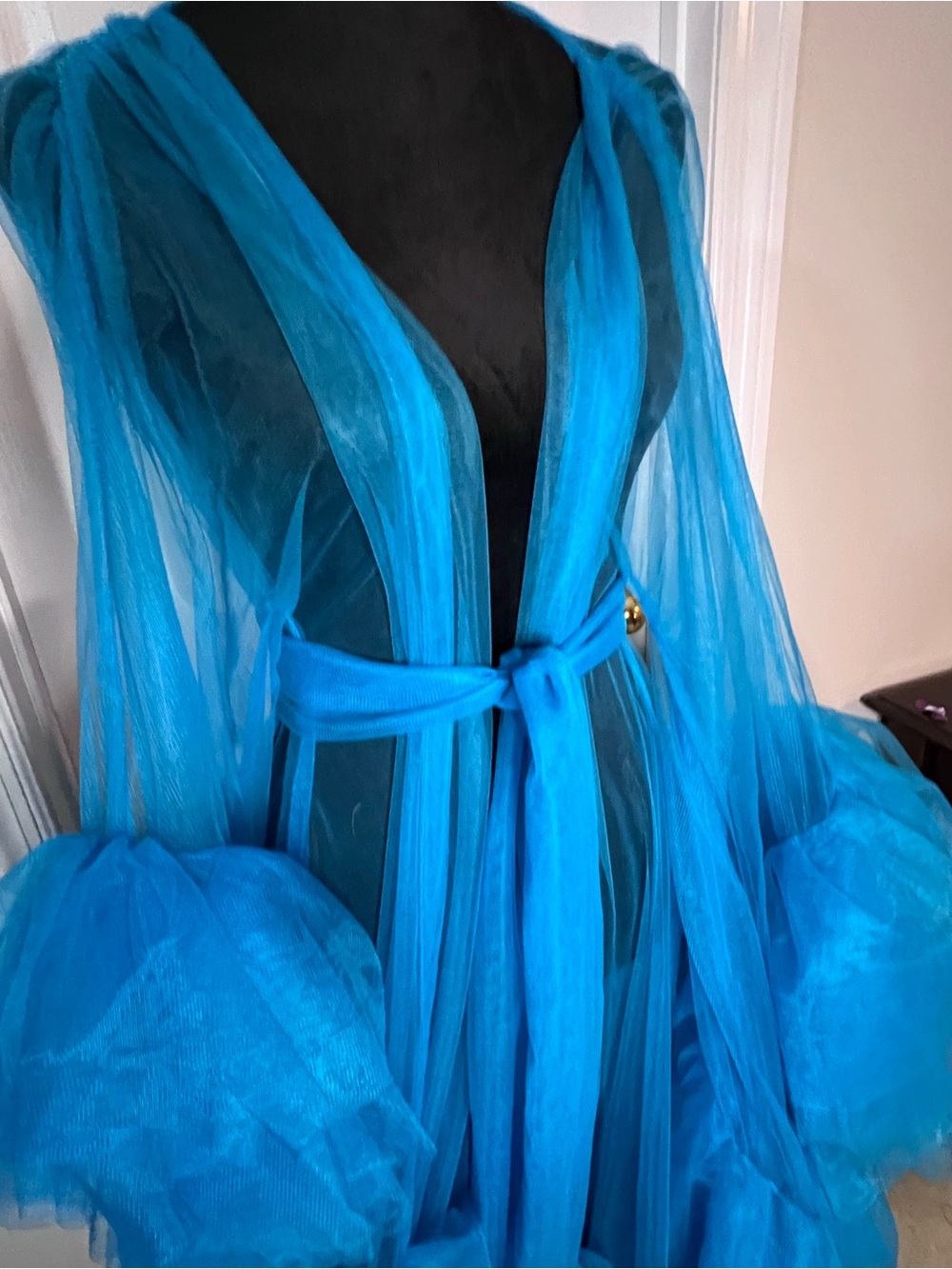 Blue Sheer Tulle Ruffle Robe Dress - Picture 2 of 7